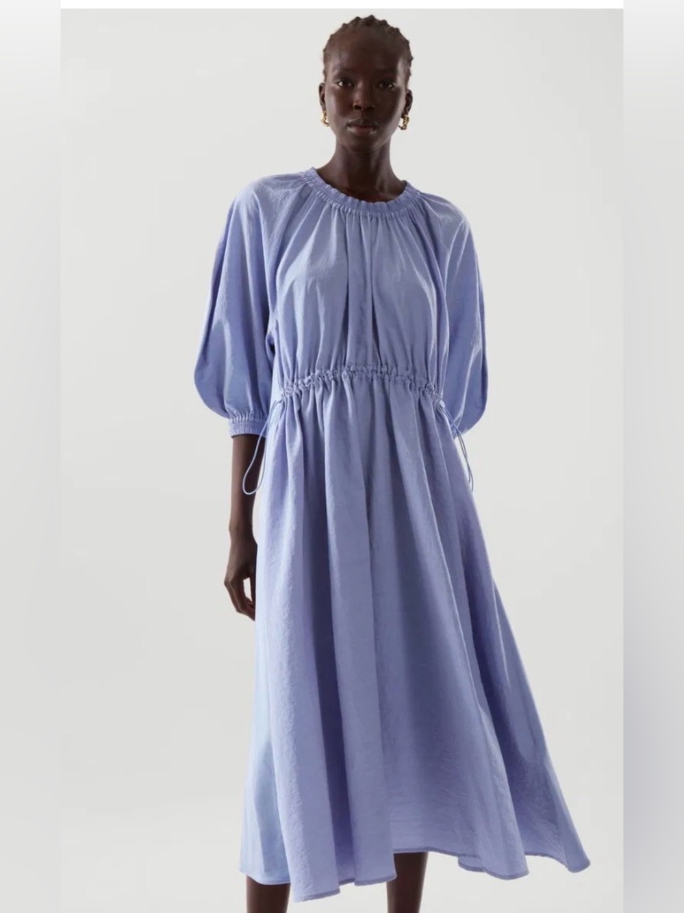 COS Volume-Sleeve Blue Midi Dress—BEAUTIFUL! Comfortable—Flowy—Like New!  Size S